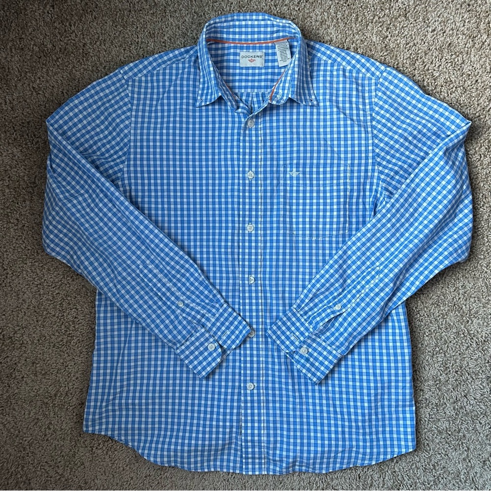 M Blue & White Dockers Button Up Long Sleeve Size M |A73 - Picture 1 of 8